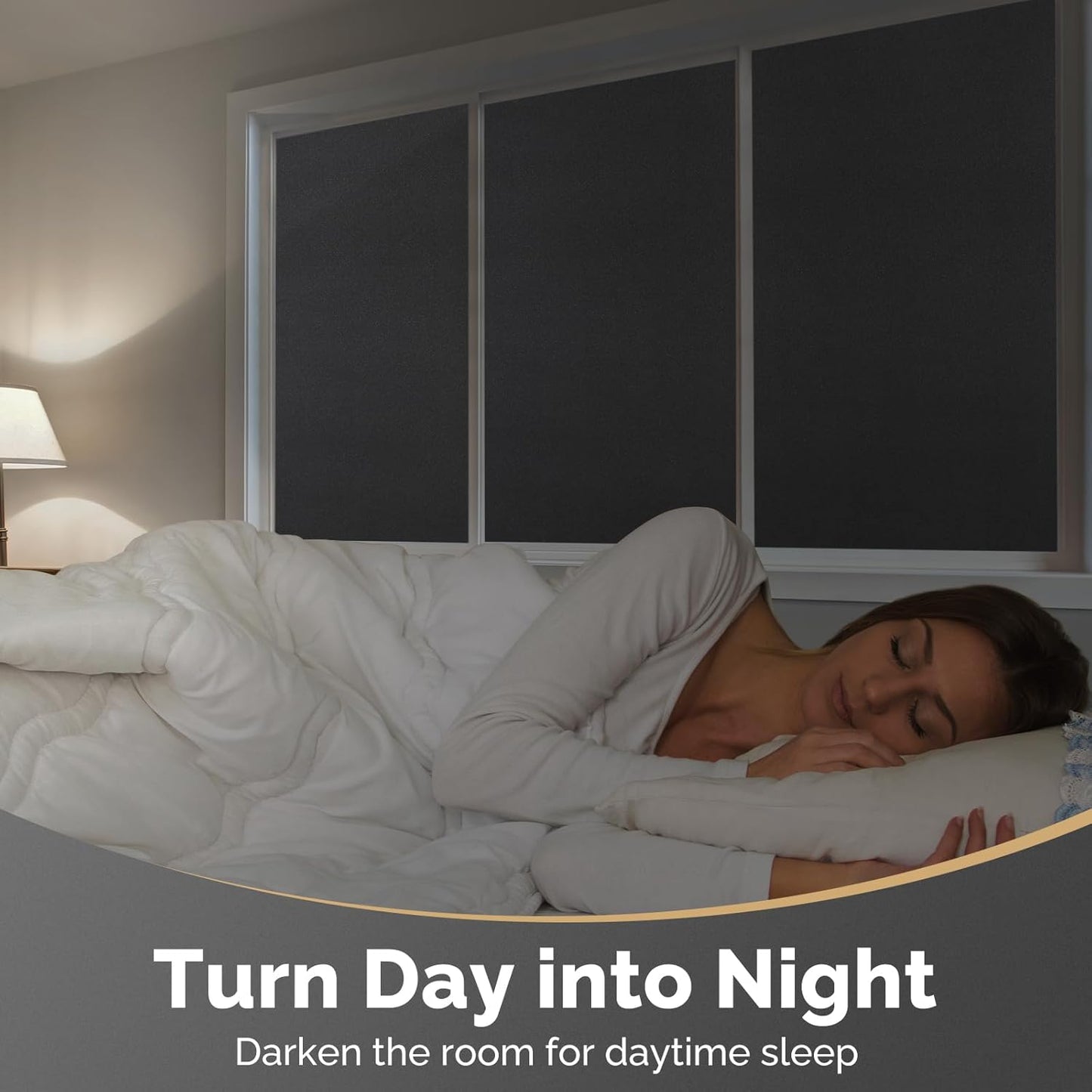 DOWELL Blackout Window Film, 100% Light Sun Blocking Static Cling Frosted Privacy Film for Glass, Heat Control Removable Window Tint, Room Darkening Cover for Day Sleep, Black, 17.5" x 157.5"