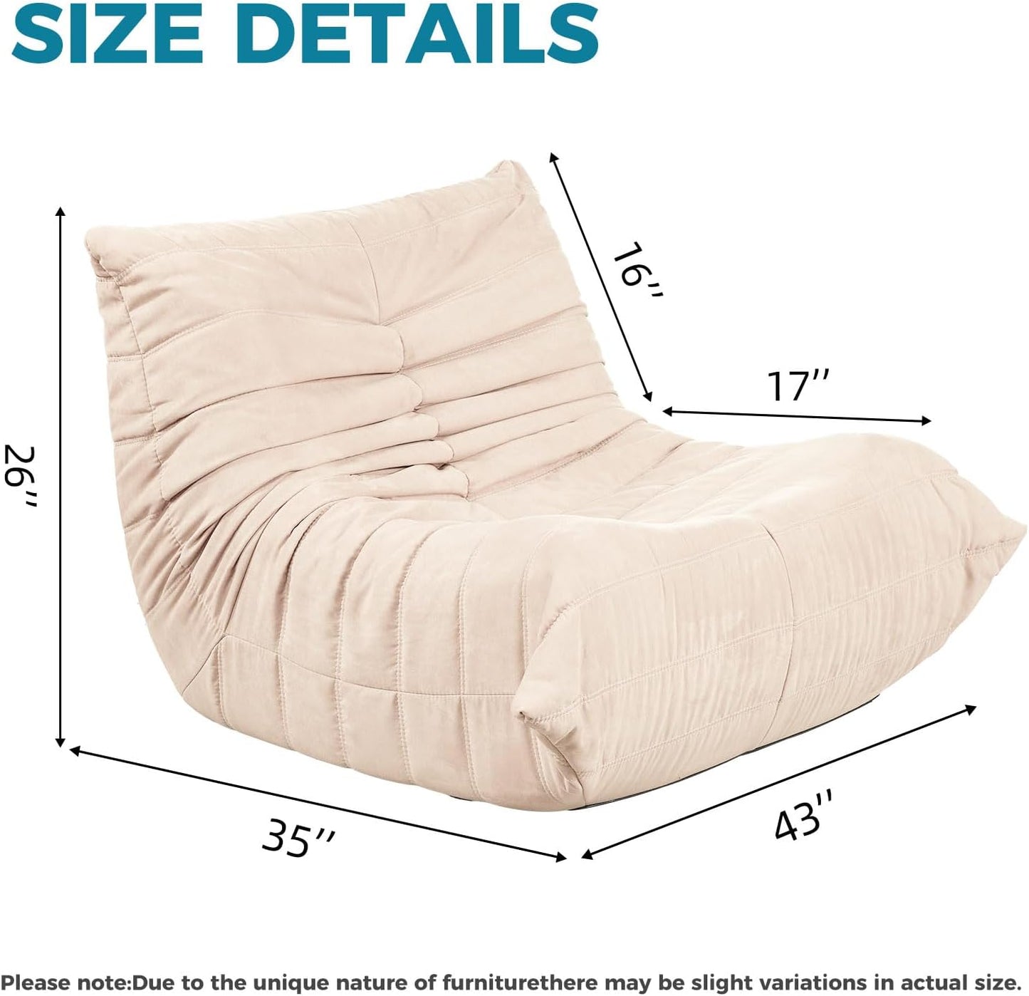 Modern Living Room Chair, Big Bean Bag Adult Floor Sofa, Togo Recliner Memory Foam Lazy Couch Suitable Balcony for Fireside Chair (Apricot Color)