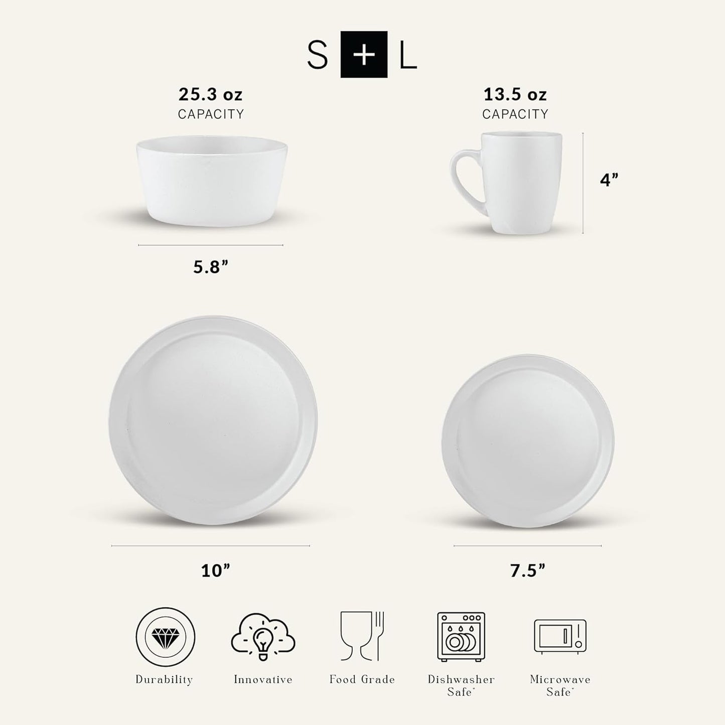 Stone Lain Albie Stoneware 16 Piece Dinnerware Set, Plates and Bowls Sets, Dish Set for 4, White Speckled, Microwave & Dishwasher Safe