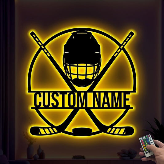 Hockey LED Wall Art with Remote – Custom Name Light Up Sign for Boys Room, Unique Gift for Hockey Players, Sports Lovers, Fans, Coaches, Man Cave, Hockey Wall Décor