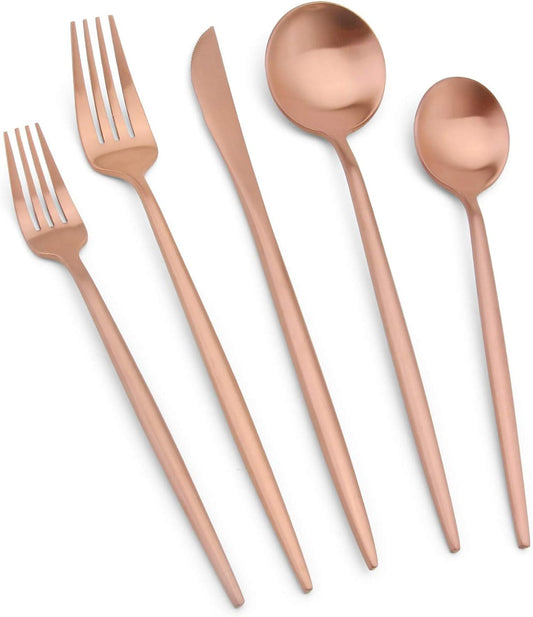 Matte Rosegold Silverware Set, Vanys 20 Piece Stainless Steel Cutlery Flatware Set, Kitchen Utensil Sets for 4, Tableware With Knife Spoons And Forks Set, Satin Finished Polished