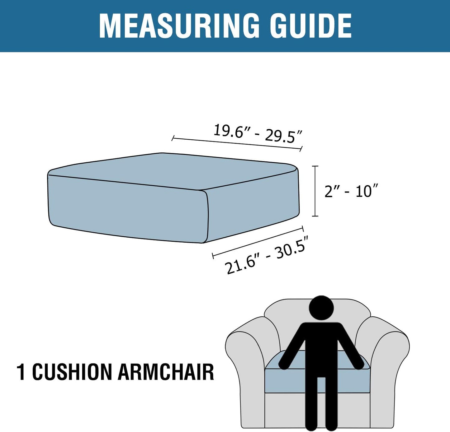 H.VERSAILTEX Velvet Stretch Couch Cushion Cover Plush Cushion Slipcover for Chair Cushion Furniture Protector Seat Cushion Sofa Cover (1 Piece Armchair Cushion Covers, Stone Blue)