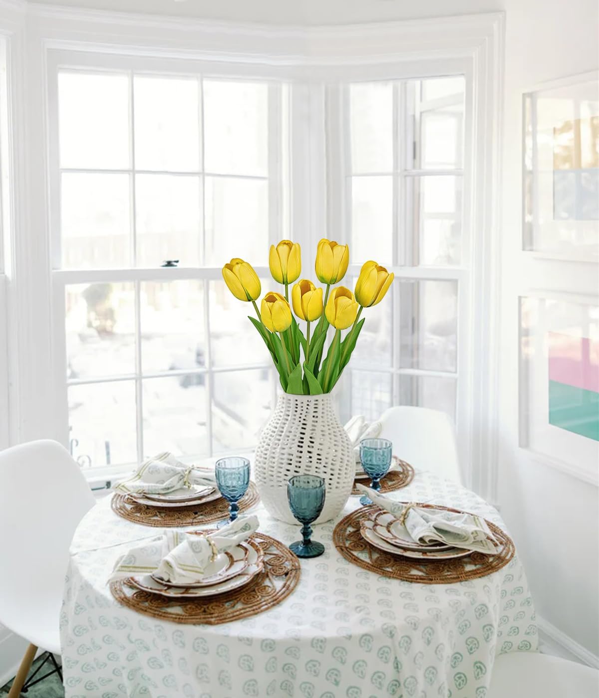 Artificial Tulips Flowers – 24" Long Stem Faux Tulips, 7PCS Real Touch Fake Yellow Tulip for Vase, Farmhouse, Kitchen, Spring & Wedding Home Decor