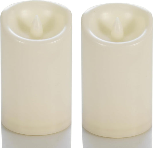 CANDLE CHOICE Waterproof Outdoor Battery Operated Flameless Candles with Timer Flickering Plastic Resin Electric LED Pillar Lights for Lantern Patio Garden Wedding Party Decorations 3x5 Inches 2 Pack