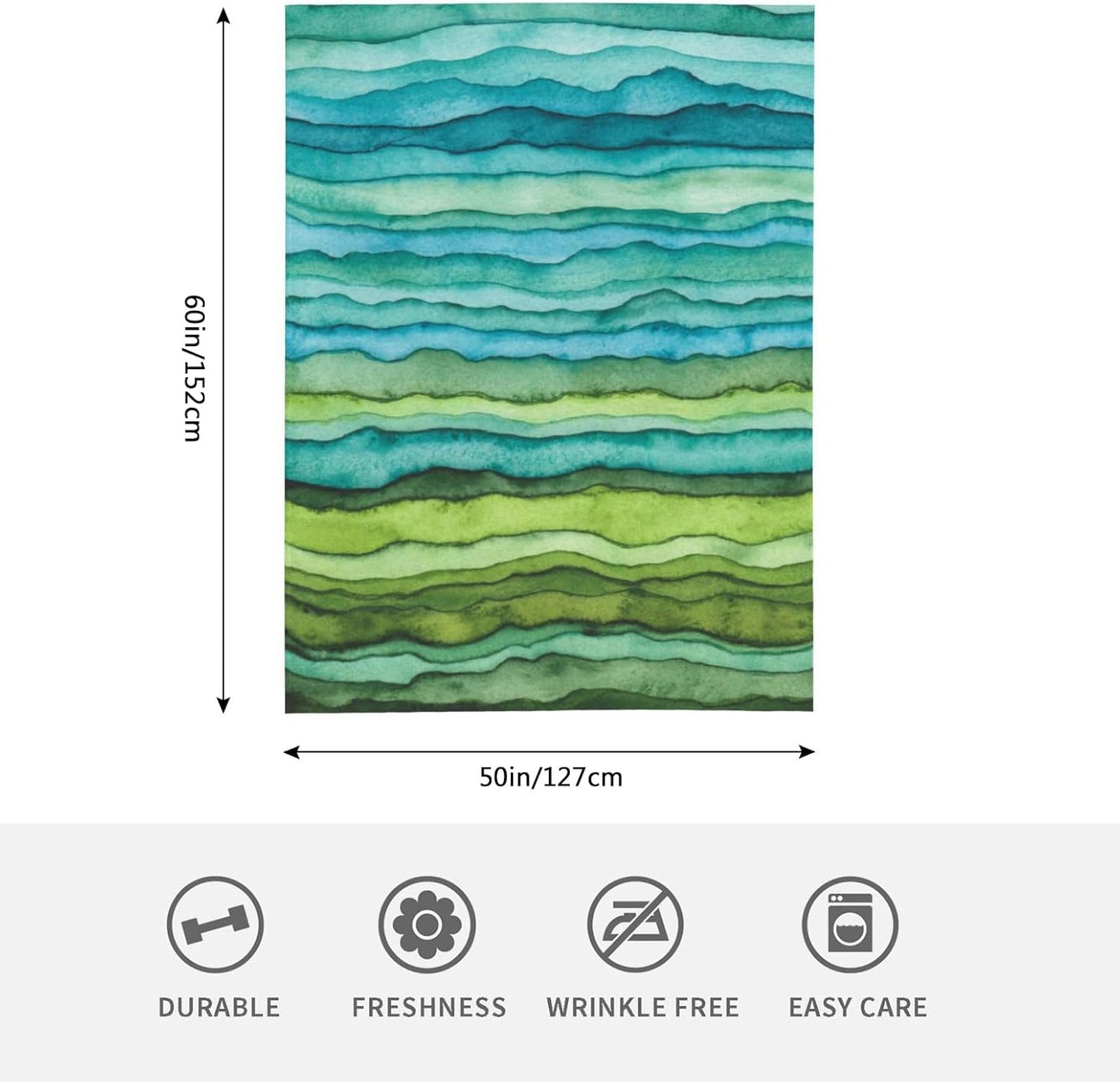 HGOD DESIGNS Watercolor Stripped Waves Blanket for Women, Lightweight Soft Fleece Flannel Throw Blanket Blue and Green Sofa Couch Living Room 50x60 Inch