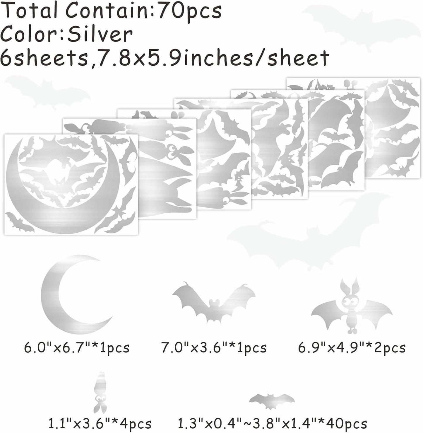 Easma Halloween Bats Wall Stickers 3D Scary Bats Decor for Door Decals Haunted House Party Decorations Silver Removable Halloween Wall Decal Peel and Stick for Kids Baby Bedroom Bathroom Playroom