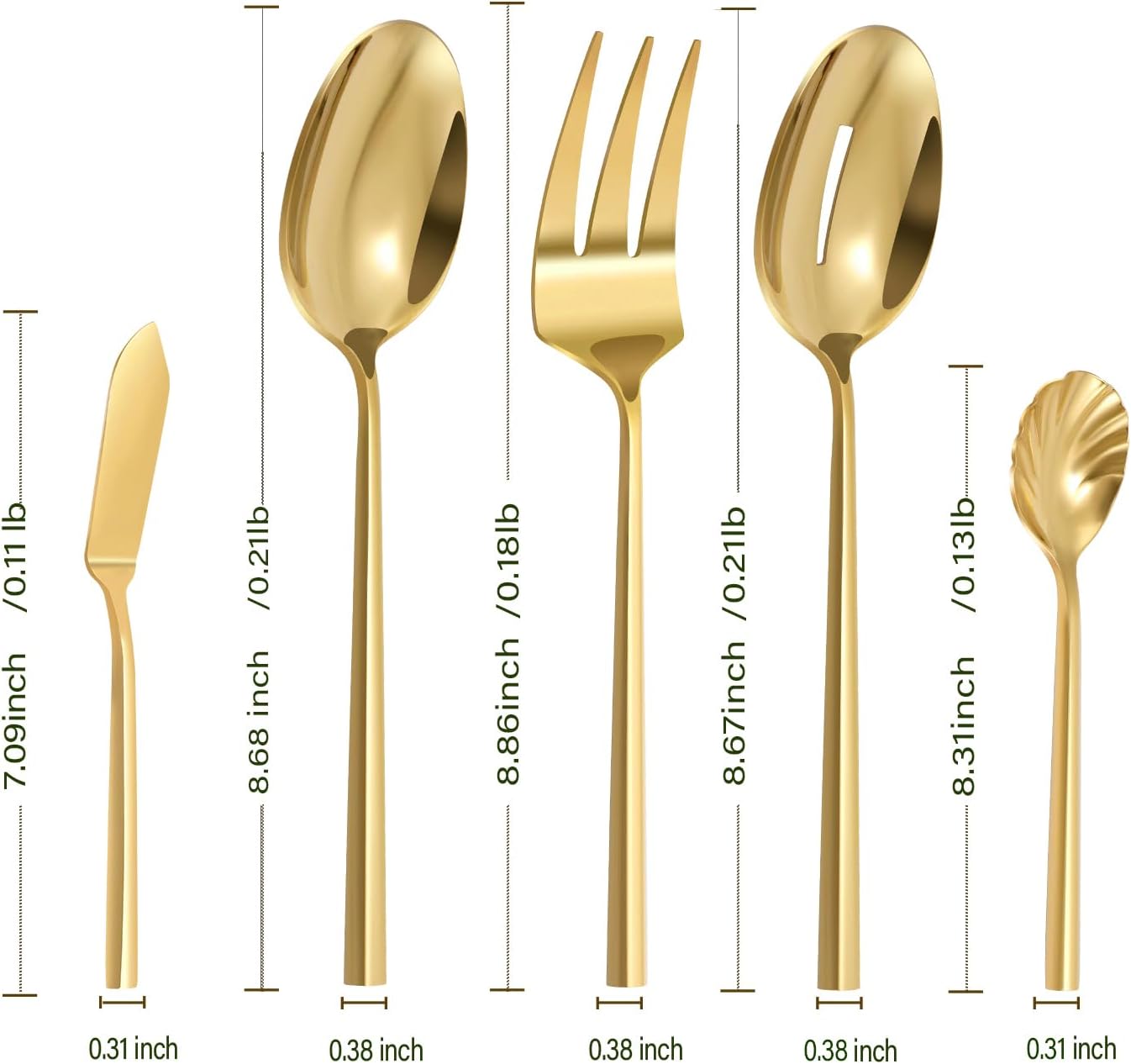 Silverware 45-Piece Gold Flatware Set with Serving Utensils Stainless Steel Thick Heavy Mirror Polished Cutlery Set for Wedding Hotel Restaurant, Service for 8