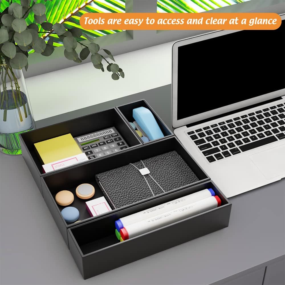 Black Bamboo Drawer Organizer - Silverware&Utensil Holder Organizer for Kitchen Drawers, Multi-Use Drawer Dividers Boxes for Bathroom Counter，Cabinet, Garage, Office Desk, Makeup, Jewelry (12*6*2.5)