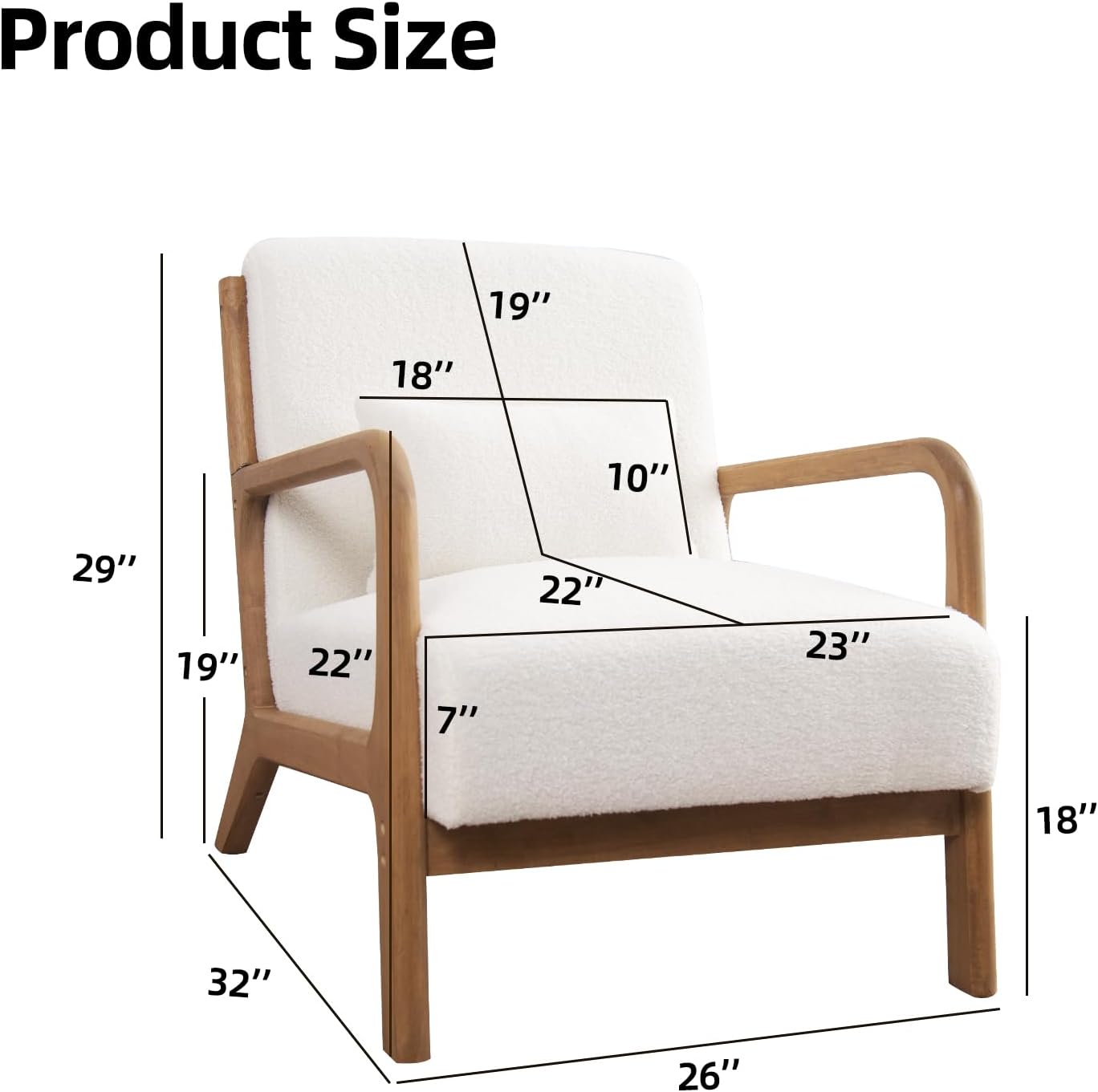 INZOY Mid Century Modern Accent Chair Set of 2, Lamb Wool Fabric Living Room Chairs with Waist Cushion, Upholstered Reading Armchair for Bedroom Sunroom