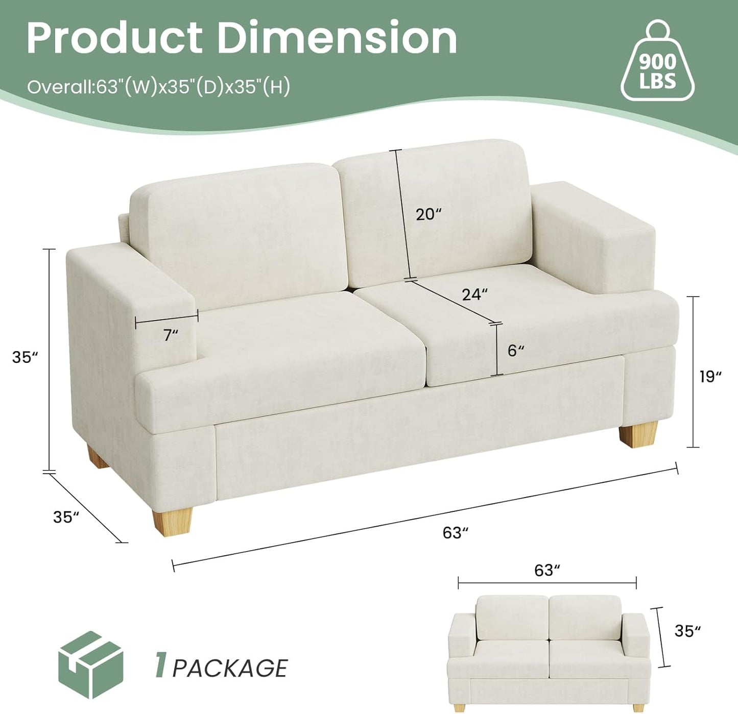 Sofa, 2 Piece Set Comfy Couch, 3 Seater & Loveseat Sofa with Deep Seats, Modern Sleeper Couch for Living Room, Beige Chenille