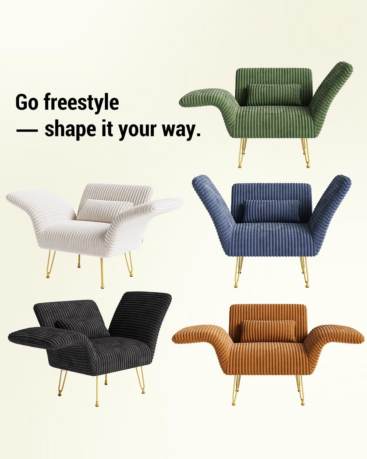 Txtin's Comfy Accent Chair Reading Chair for Bedroom Cozy Wing Arm Living Room Single Sofa Chair with Angle Adjustable Arms Green Corduroy Easy Assembly