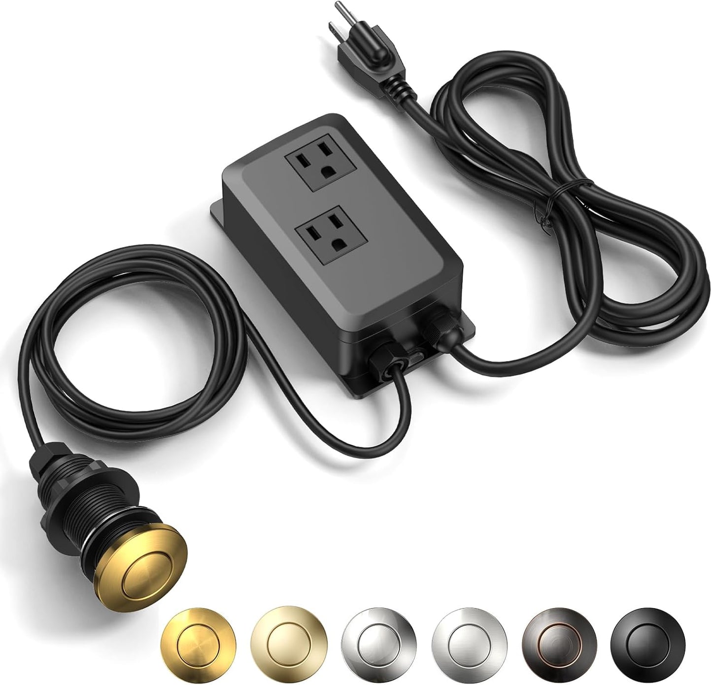 Garbage Disposal Air Switch Kit -Professional- Dual Outlet, Sink Top Waste Disposer On/Off, Garbage Disposal Button, Brass Made Cover, UL Listed