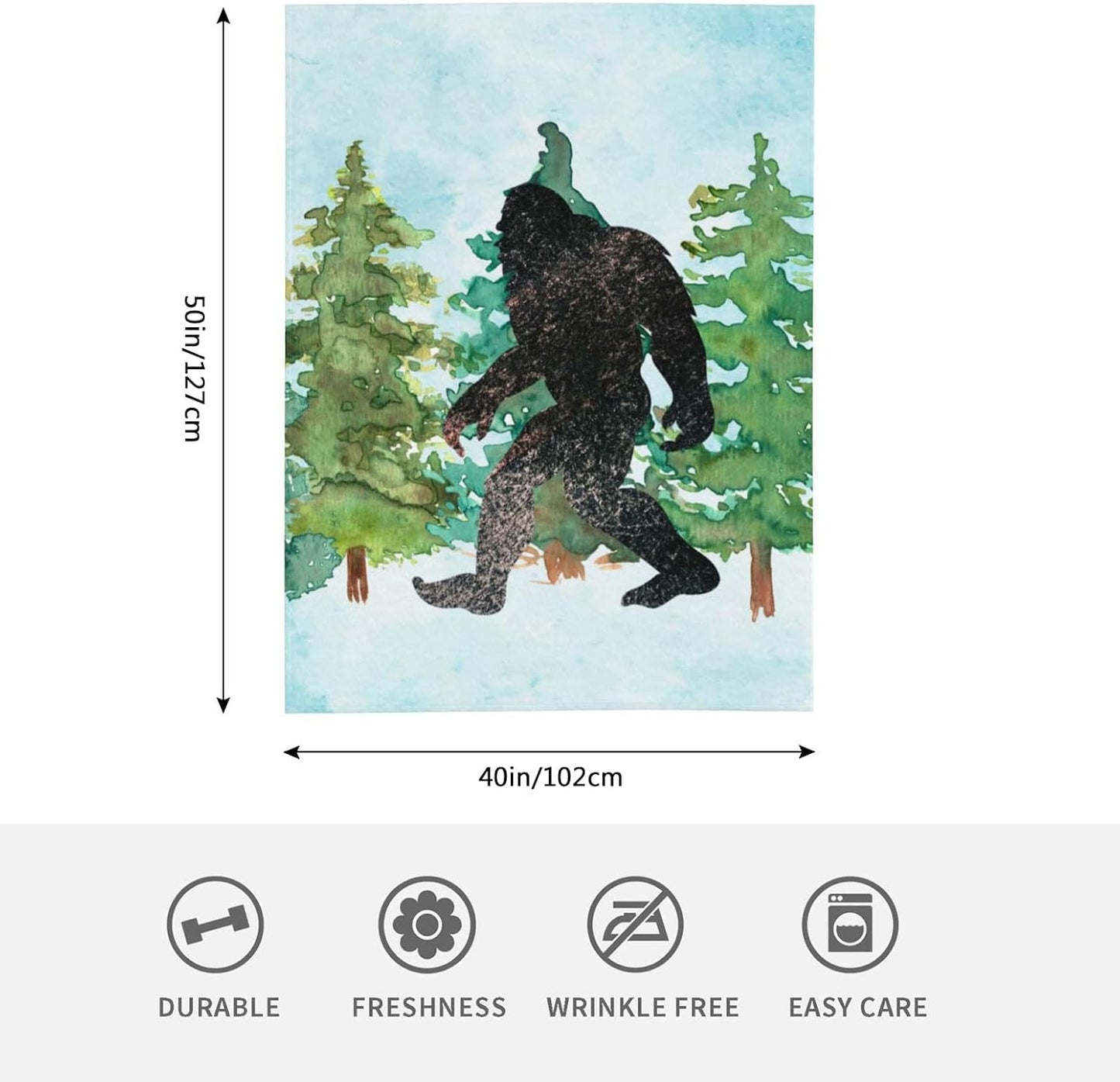 HGOD DESIGNS Sasquatch Watercolor Flannel Fleece Bed Blanket Throw Blanket Lightweight Cozy Plush Blanket for Bedroom Living Rooms Sofa Couch 40"x50"