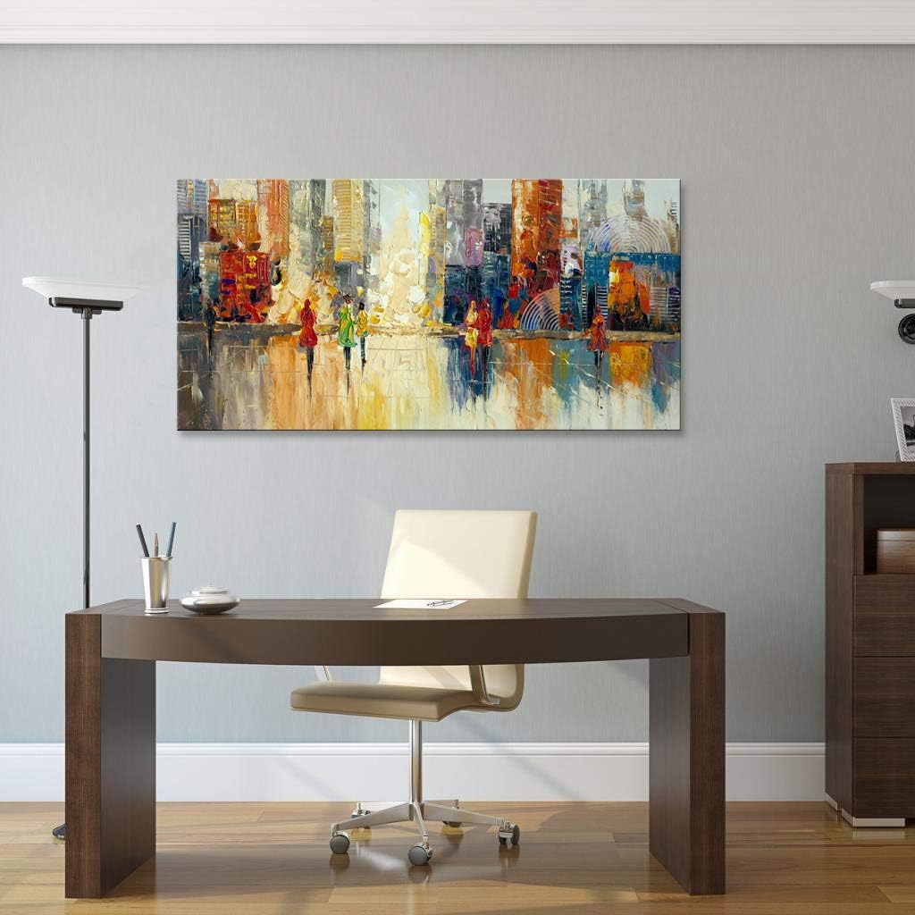 Canvas Wall Art Abstract Cityscape Painting Modern New York City Artwork Lady Romantic Street Scenery Picture Home Office Decor