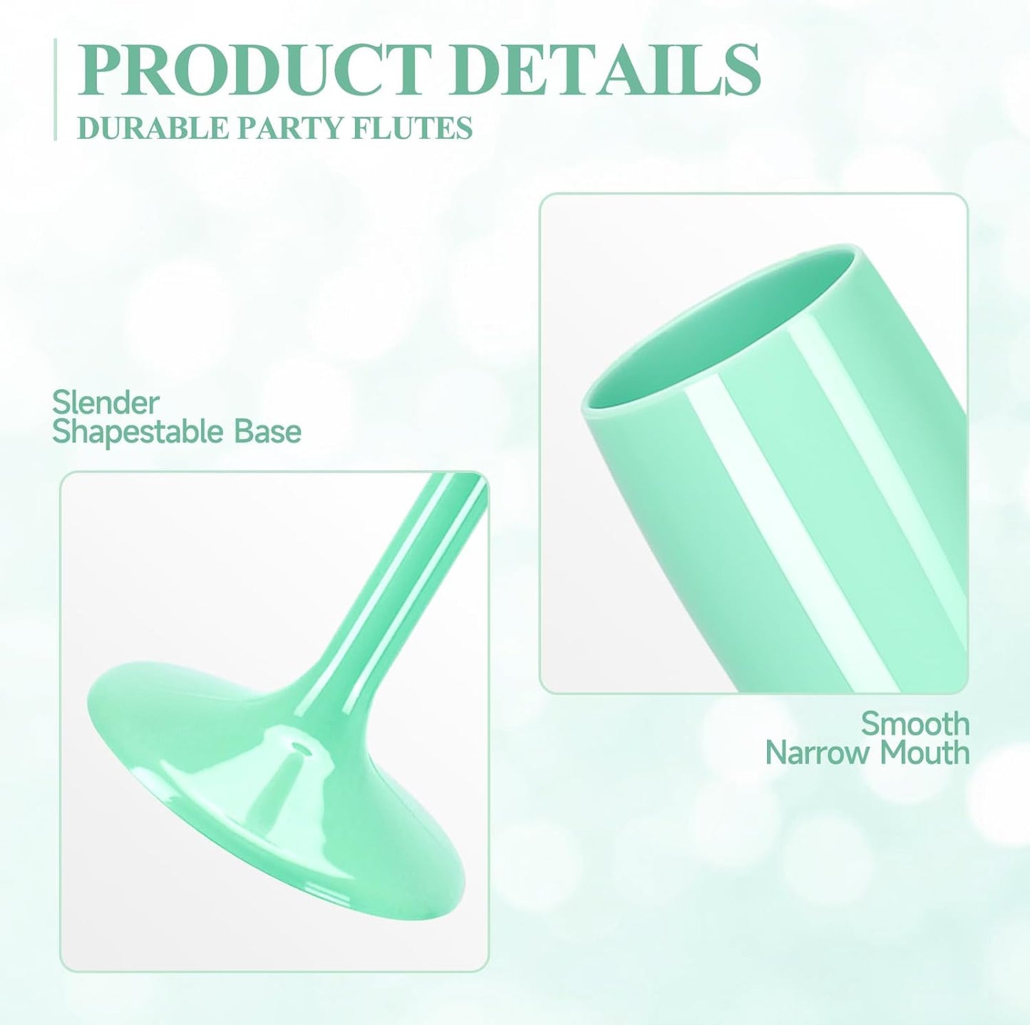 XUWAIDSGN Acrylic Champagne Flutes Toasting Glasses Unbreakable Mimosa Bar Reusable Wine Glasses Vintage Champagne Flutes Stemmed Drinking Cups 5.4 OZ for Christmas Birthday (10, Mint Green)