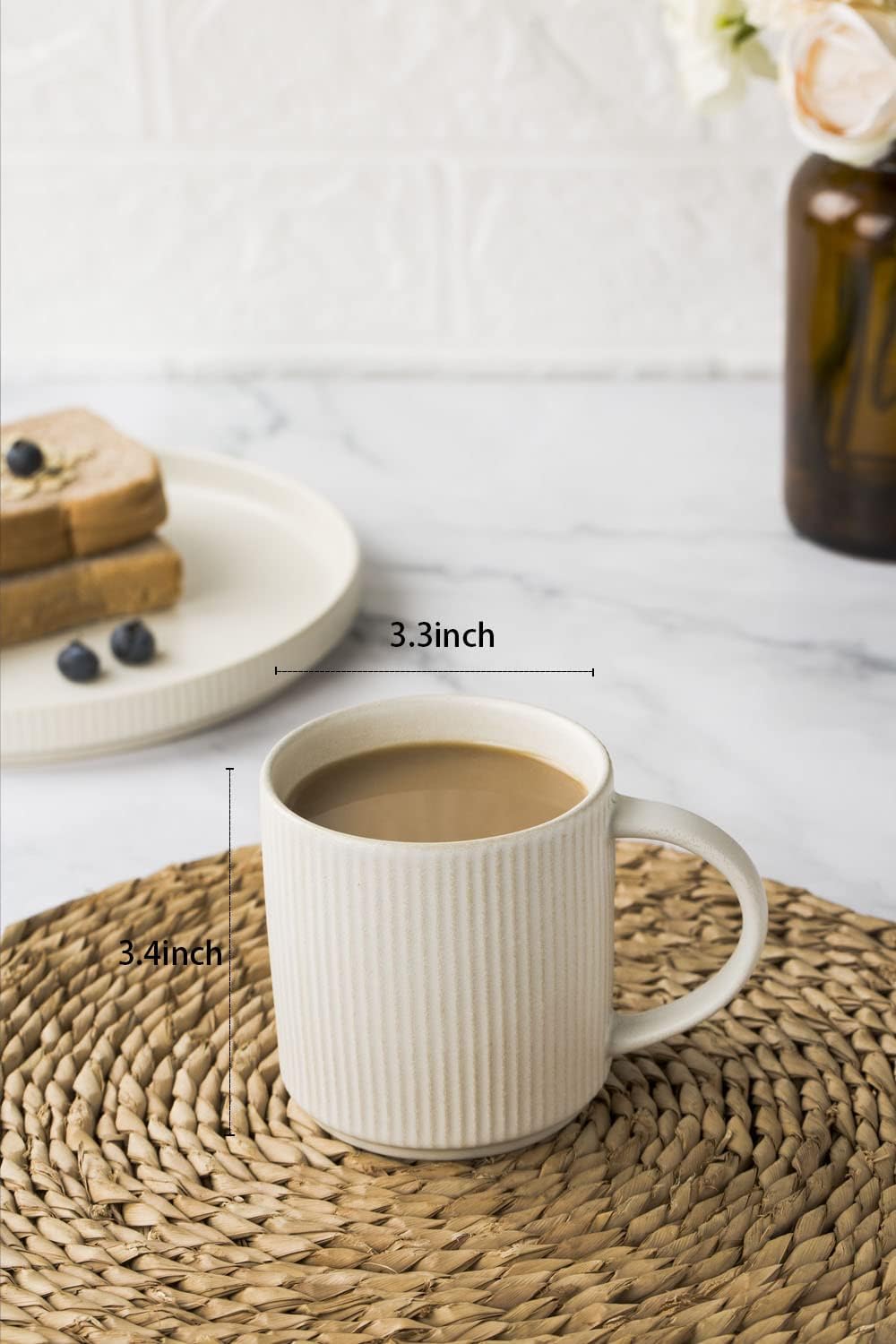 famiware Coffee Mug Set for 6, Star 12 oz Catering Mugs Cup Set with Handle for Coffee, Tea, Cocoa, Milk - Ceramic Stoneware Drinkware Set, Matte White