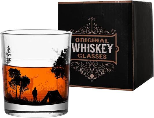 Old Fashioned Whiskey Glasses, Stemless Wine Glasses with Gift Box, 10Oz Rocks Glass for Scotch Cocktail Bourbon Vodka Liquor, Unique Gifts for Dad, Husband, Father's Day, Anniversary