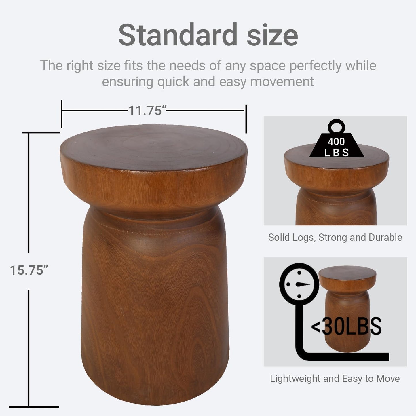 Solid Wood Tree Stump Table Wooden Side Table End Table Plant Stool Handmade Rustic Nightstand Natural Wood Stool Coffee Table for Home Office Patio (Brown)