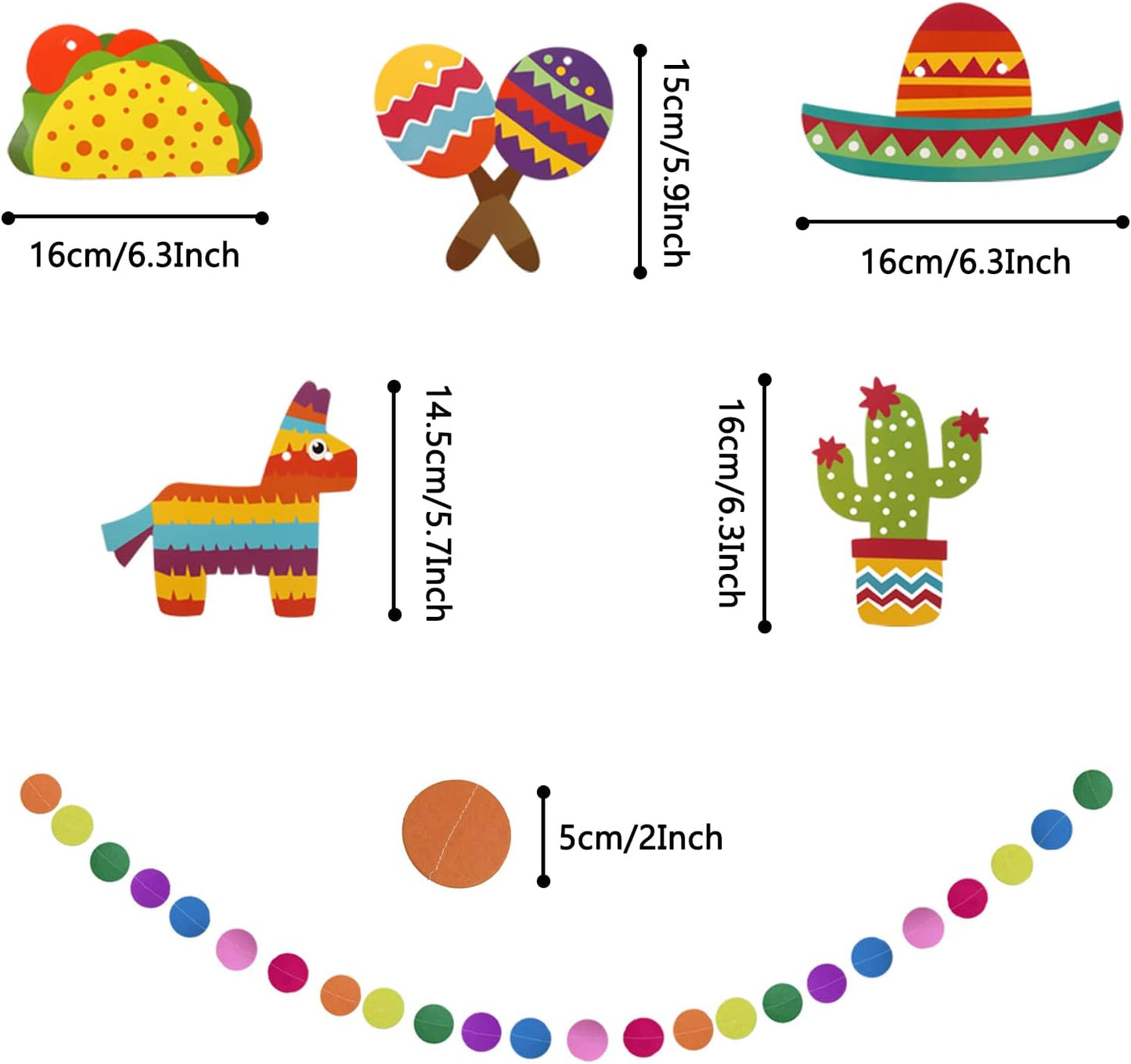 ZERODECO Fiesta Mexican Party Decorations, 21 Pcs Multi-color Paper Fans, Pom Poms Flowers for Cinco De Mayo Taco Themed Birthday Party Supplies