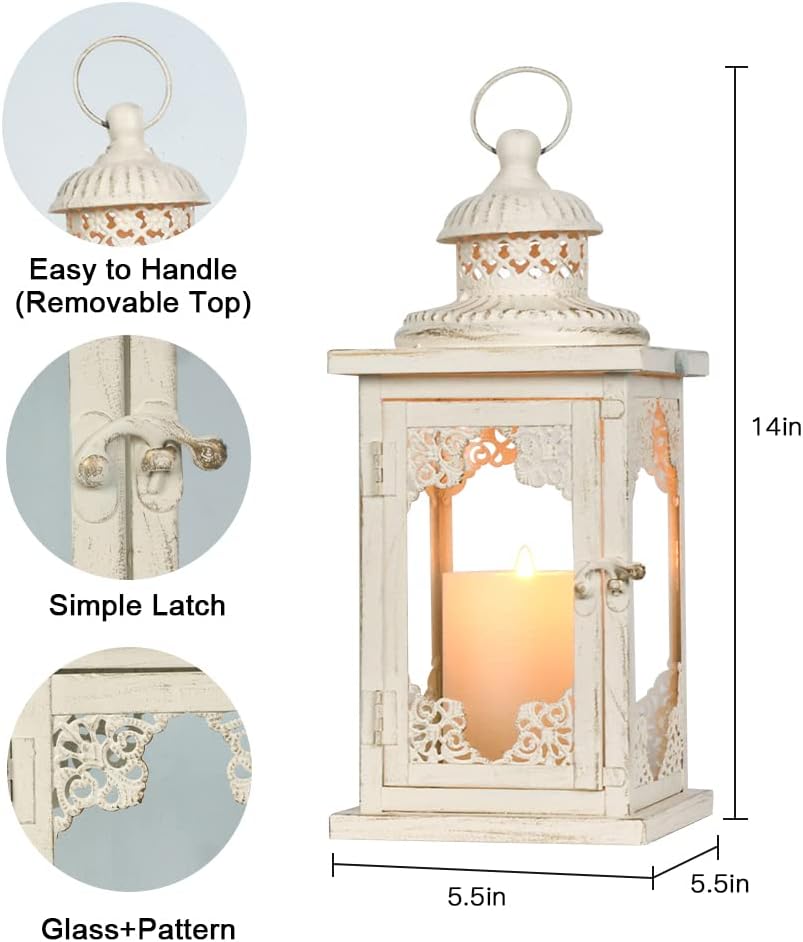 NEEDOMO Large Lanterns Decorative Indoor, 14'' Vintage Outdoor Lanterns with Clear Glass, Metal Candle Holder Lantern Rustic Farmhouse Shelf Decor for Indoor Outdoor Events Wedding and Party