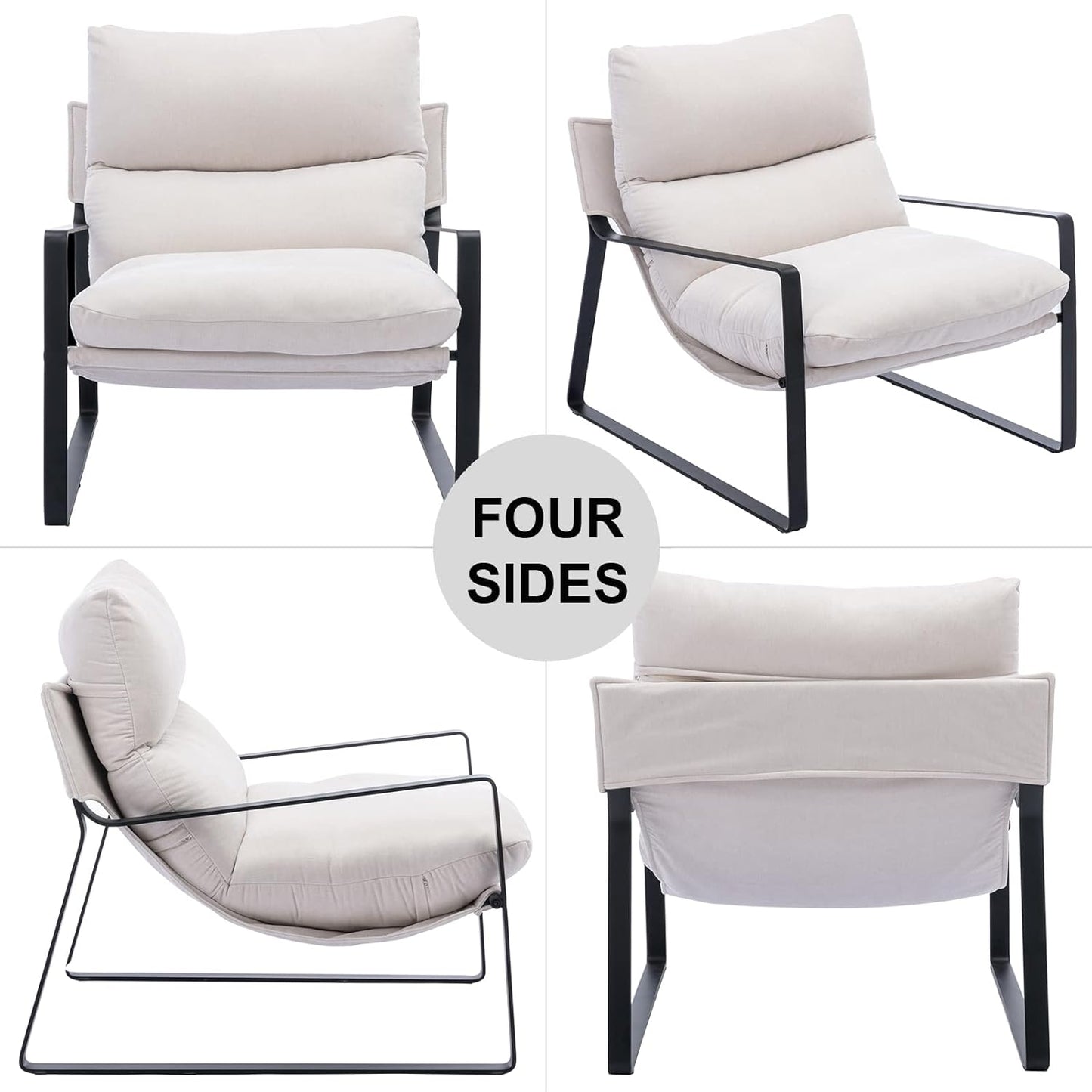 DUOMAY Mid-Century Accent Chair Armchair Set of 2, Comfy Linen Fabric Leisure Chair Lazy Chair with Metal Leg for Living Room Bedroom Office Apartment, White