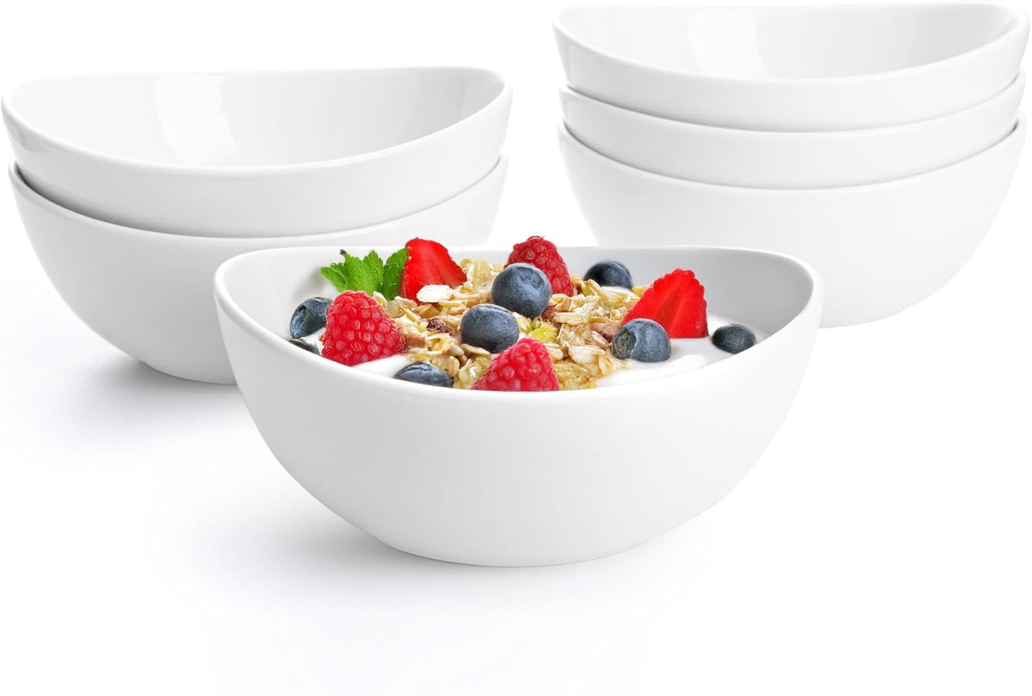Sweese Porcelain Bowls Set - 6 Inch, 18 oz, White, for Soup, Cereal, Fruit, Rice, Set of 6 - Microwave, Dishwasher, Oven Safe