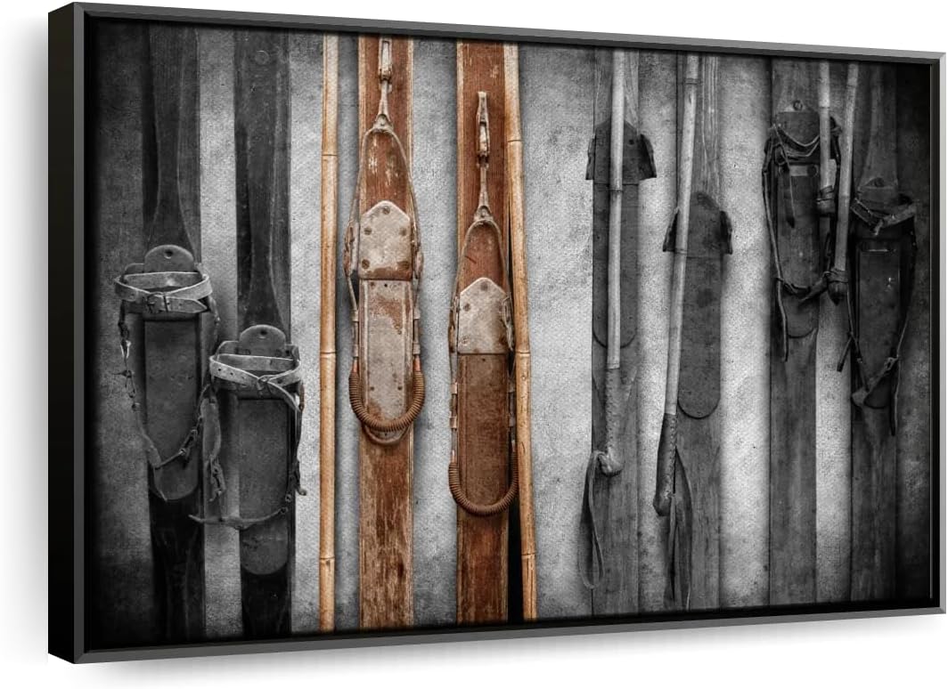 ElephantStock Ski Collection Wall Art - Horizontal Framed Canvas - 1-Piece Bathroom Wall Decor - Photography sports Canvas Print - Brown and Black Decor for Wall - 25" X 17"
