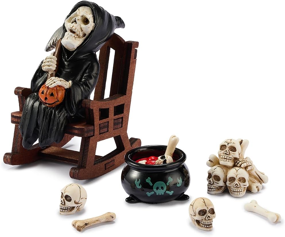 Halloween Fun Miniature Grim Reaper Figurine,Gothic Horror Resin Grim Reaper Decor,for Bookshelf Decor,Desk Trinkets,Collectible,Party Gifts