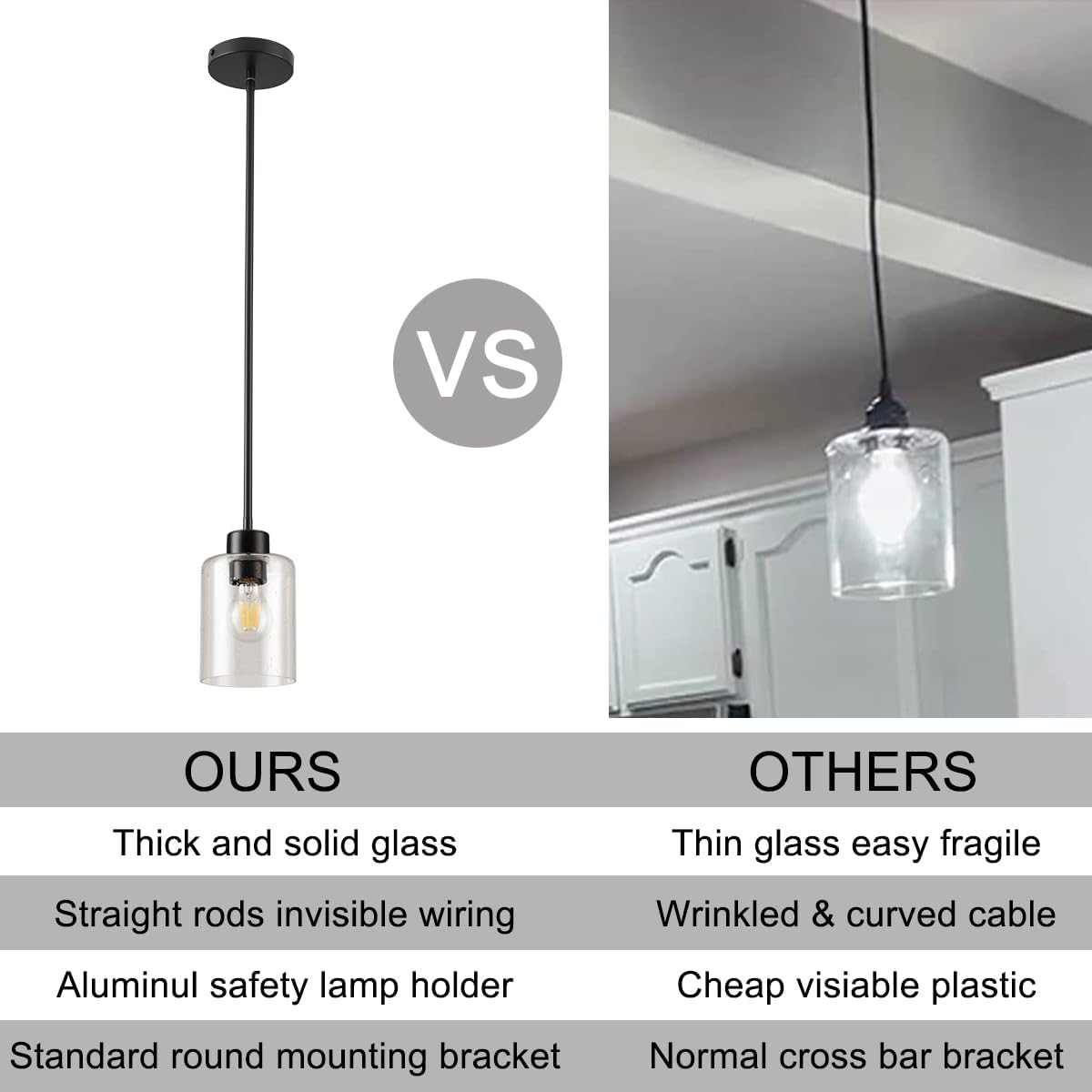 Black Pendant Lights Kitchen Island - Seeded Glass Pendant Light Fixture Multiple Stems Rods 3 Units 12 Inch 3 Units 4 Inch (1 Pack Black Seeded Downrod)