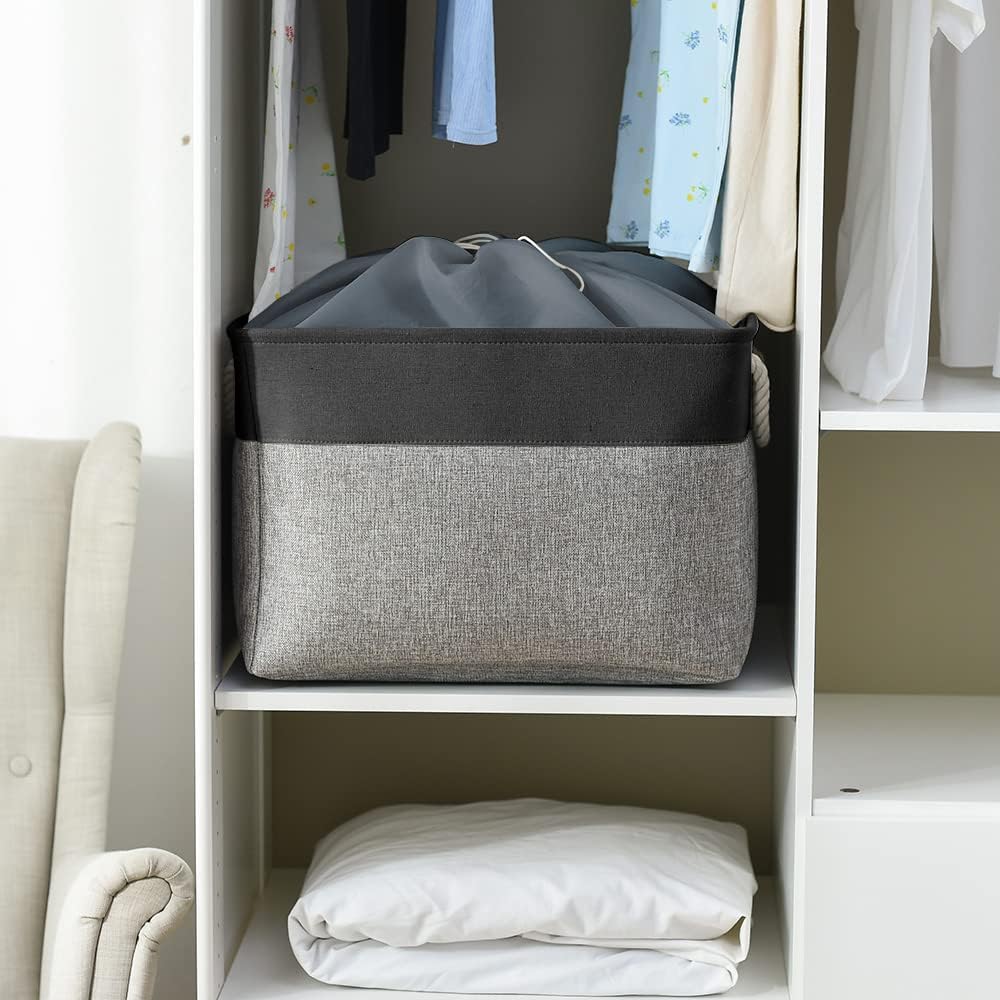 TheWarmHome Organization and Storage Basket for Shelves - 20x16x14 inch Jumbo 3 Pack Collapsible Storage Bins for Organizing, Fabric Storage Cubes for Organizer Gift Toy Closet (Black & Grey)