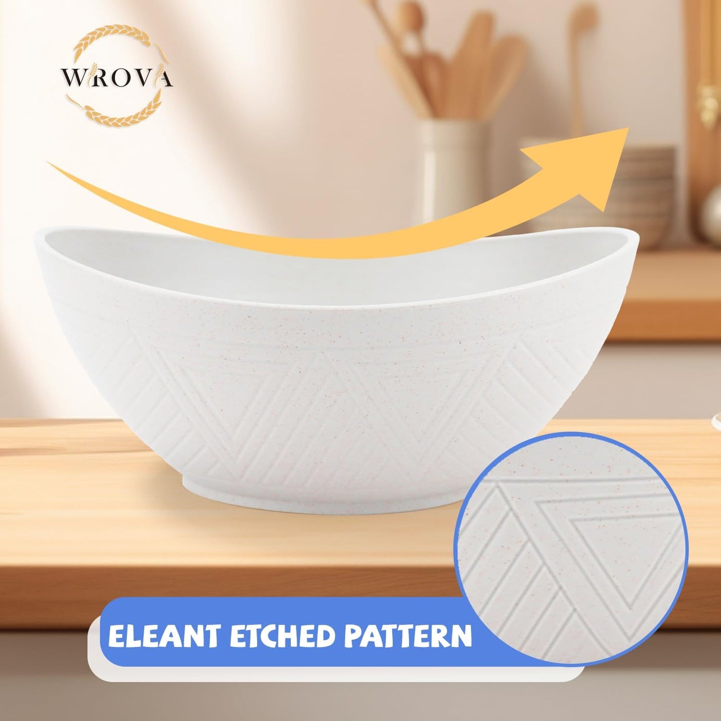 Wheat Straw Bowls Set of 2 with Textured Pattern,Unbreakable Large Salad Bowls,Plastic Bowls Dishwasher & Microwave,Sturdy and Stackable Kitchen Bowl Sets for Serving,Oatmeal.White