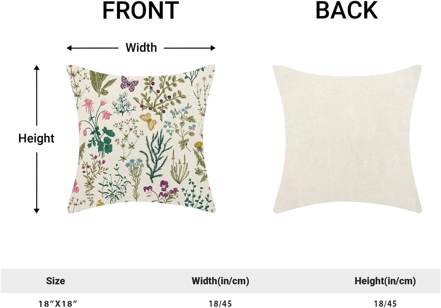 CXMEIFLY Spring Pillow Covers 18 x 18 Inch Set of 2 Vintage Sage Green Teal Wild Flowers Decor Throw Pillows Leaves Plant Outdoor Farmhouse Decorative Cushion Cases for Couch Bed Sofa Decoration