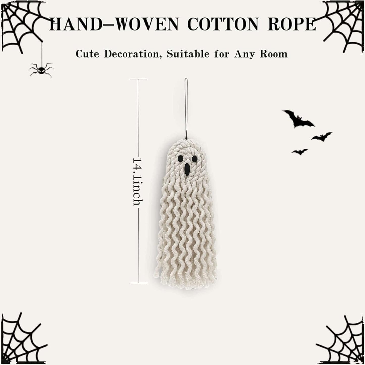 Handmade Cute Ghost Halloween Decor, Halloween Decorations Indoor & Outdoor Party, 14 inch Fall Decor Hanging Ornaments for Home Front Door, Window, Wall, Yard, Tree, Car, Garage Door