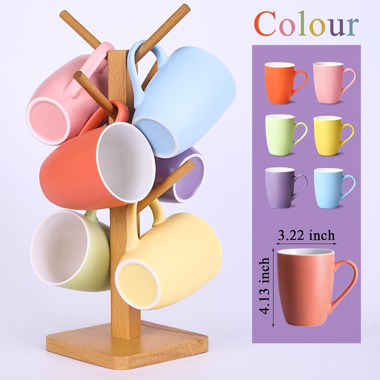 Coffee Mugs Set of 6, 12oz Ceramic Coffee Mugs with Handle, Colorful Matte Porcelain Coffee Mug for Latte, Tea, Cocoa, Cappuccino, Cups for Women Men for Home Restaurant Mug(Multicolour)