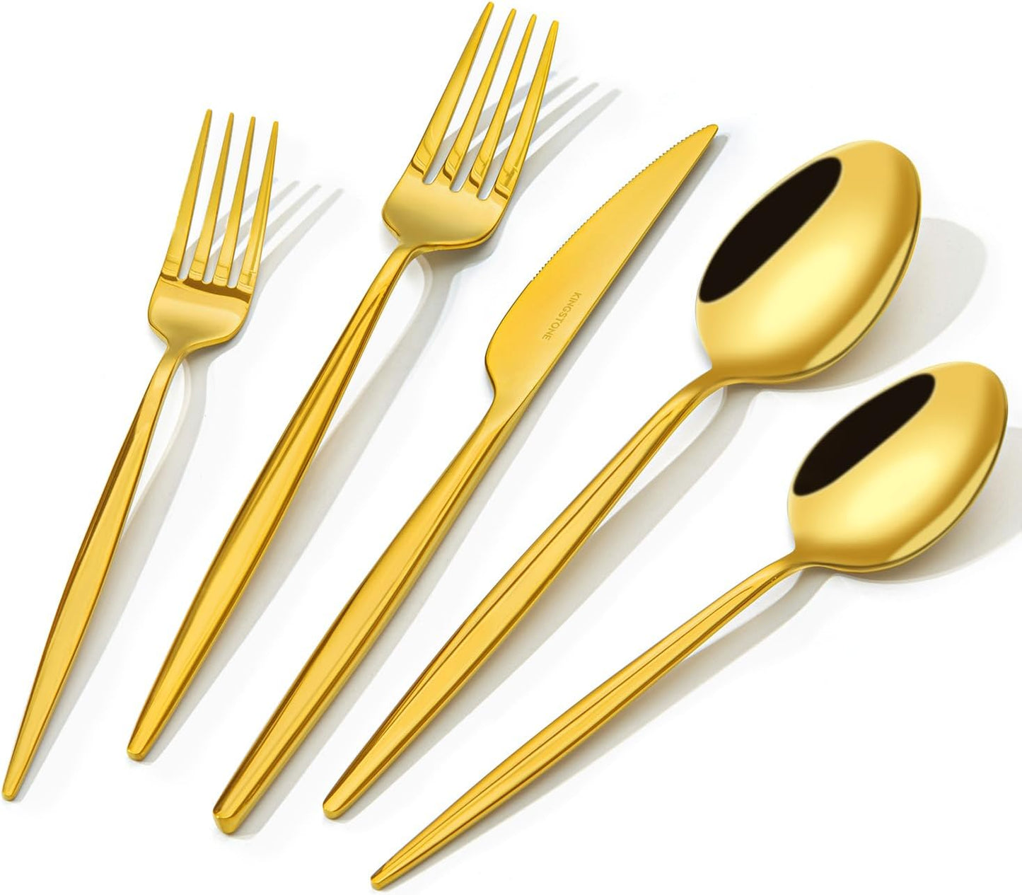 KINGSTONE Silverware Set, 60-Piece Flatware Set Cutlery Set Premium 18/10 Stainless Steel, Tableware Include Forks Knives Spoons for Home Kitchen Restaurant Wedding, Dishwasher Safe,Gold