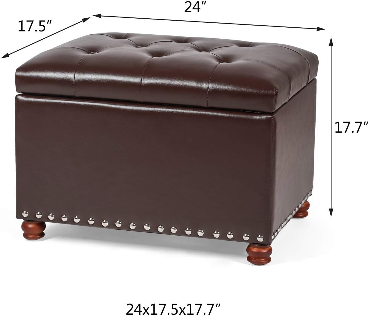 Leather Storage Ottoman Bench Foot Rest Stool with Nailhead Trim (Dark Brown - Button Tufted Leather)