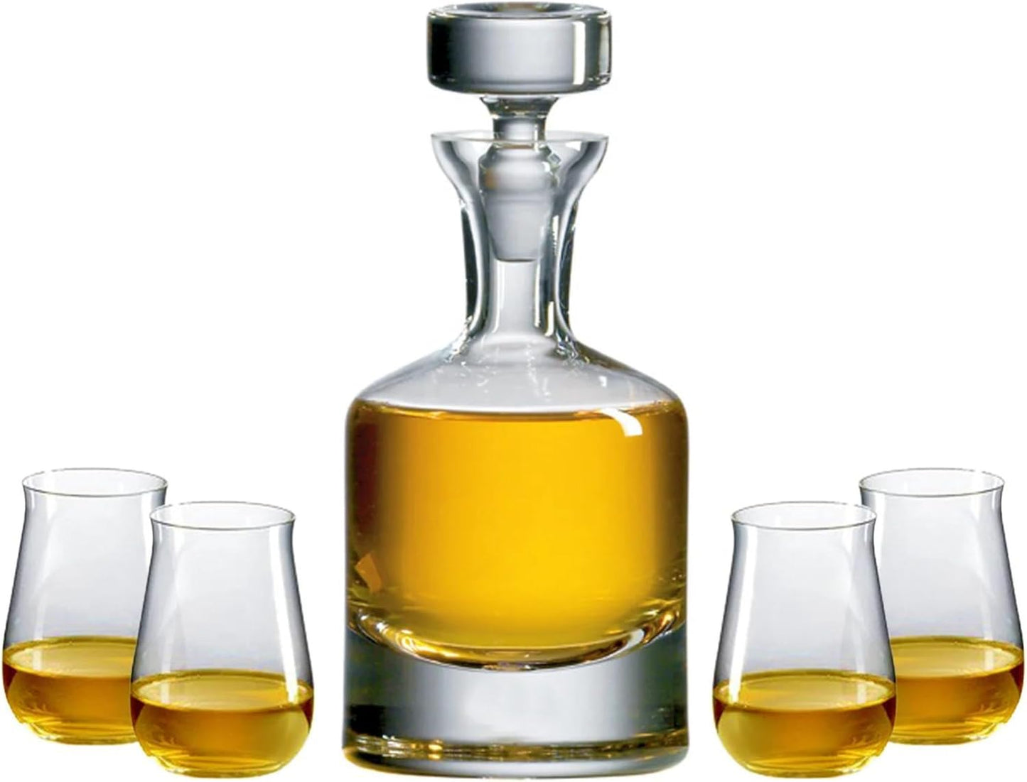 Ravenscroft Crystal | European-Made, Hand-Blown Scotch Decanter Gift Set | 1 Decanter with Stopper & 4 Glasses | 100% Lead-Free Crystal | Gift-Boxed