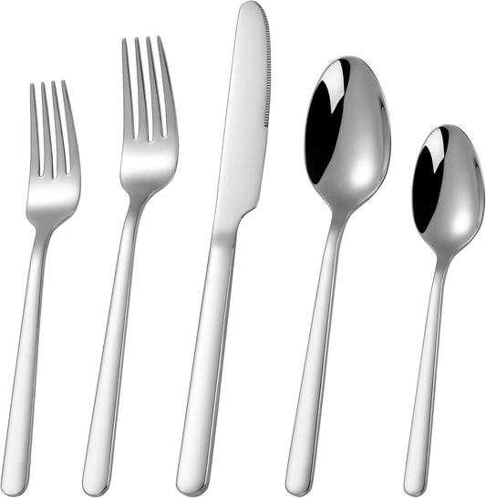 40 Piece Heavy Duty Silverware Set for 8, 18/10 Stainless Steel Flatware, Stainless Steel Silverware, Dishwasher Safe