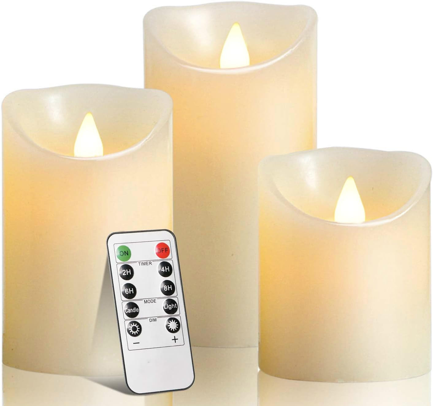 Flameless Battery Operated LED Candles with10key Button Remote Control 24-Hour Timer Set of 3 Electric Flickering Pillar Real Wax，Wedding, Party, Christmas and Home Decoration