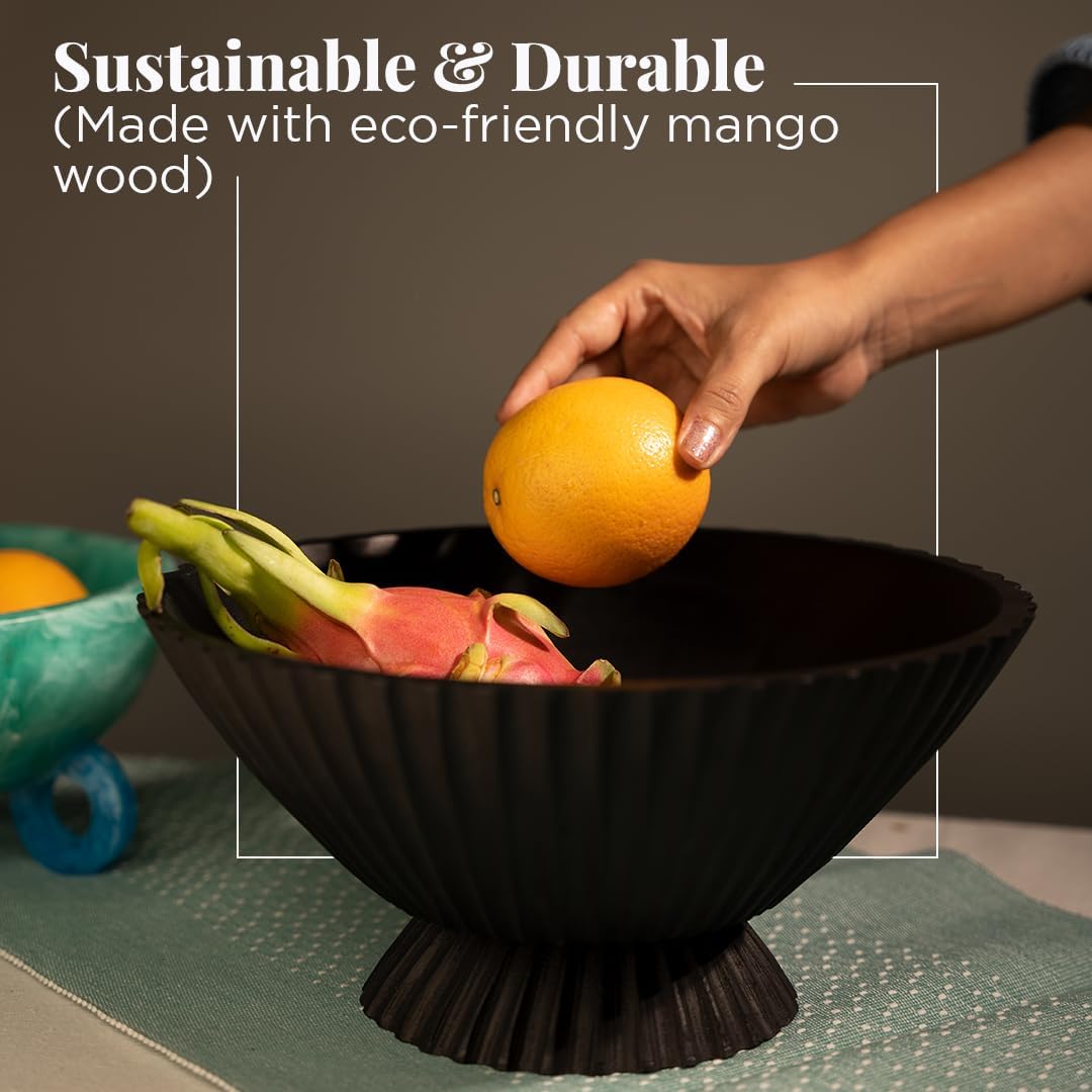 Folkulture Wooden Fruit Bowl for Kitchen Island | (11") Countertop or Eco Friendly Decorative Centerpiece Table Decorations | Decorative-Bowl or Fruits Tray or Fruits Holder for Kitchen Counter Decor