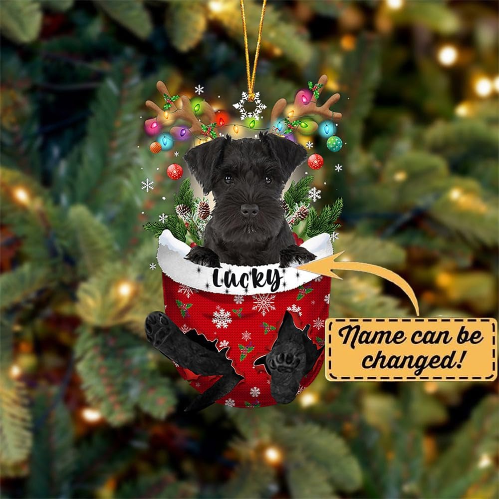 Black Miniature Schnauzer Dog Christmas Ornament, Black Miniature Schnauzer in Snow Pocket Christmas Tree Ornament, Dog Lovers Gift Idea Xmas,Christmas Decorations for Tree,Ornament Gift for Dog Lover