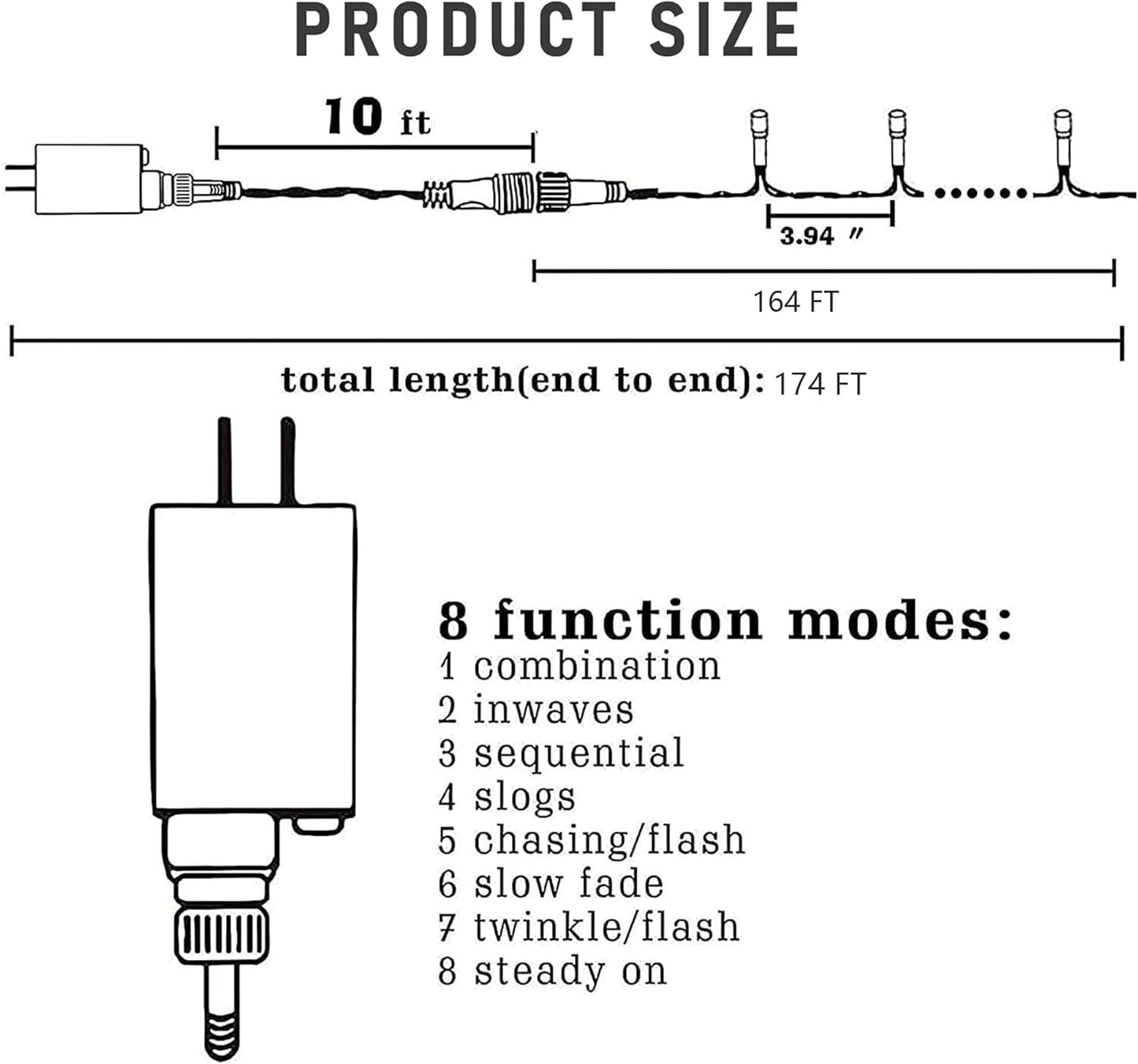 Dazzle Bright 164 FT 500 LED Christmas String Lights, Waterproof Green Wire String Lights with 8 Modes, Outdoor Christmas Decorations for Indoor Garden Party Yard Decor (White)