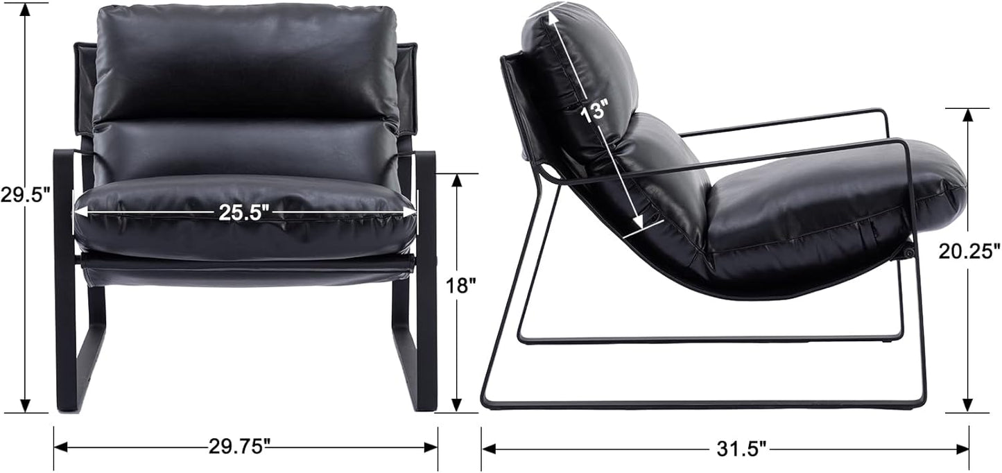 DUOMAY Mid-Century Accent Chair Armchair Set of 2, Comfy PU Leather Leisure Chair Lazy Chair with Metal Leg for Living Room Bedroom Office Apartment, Black