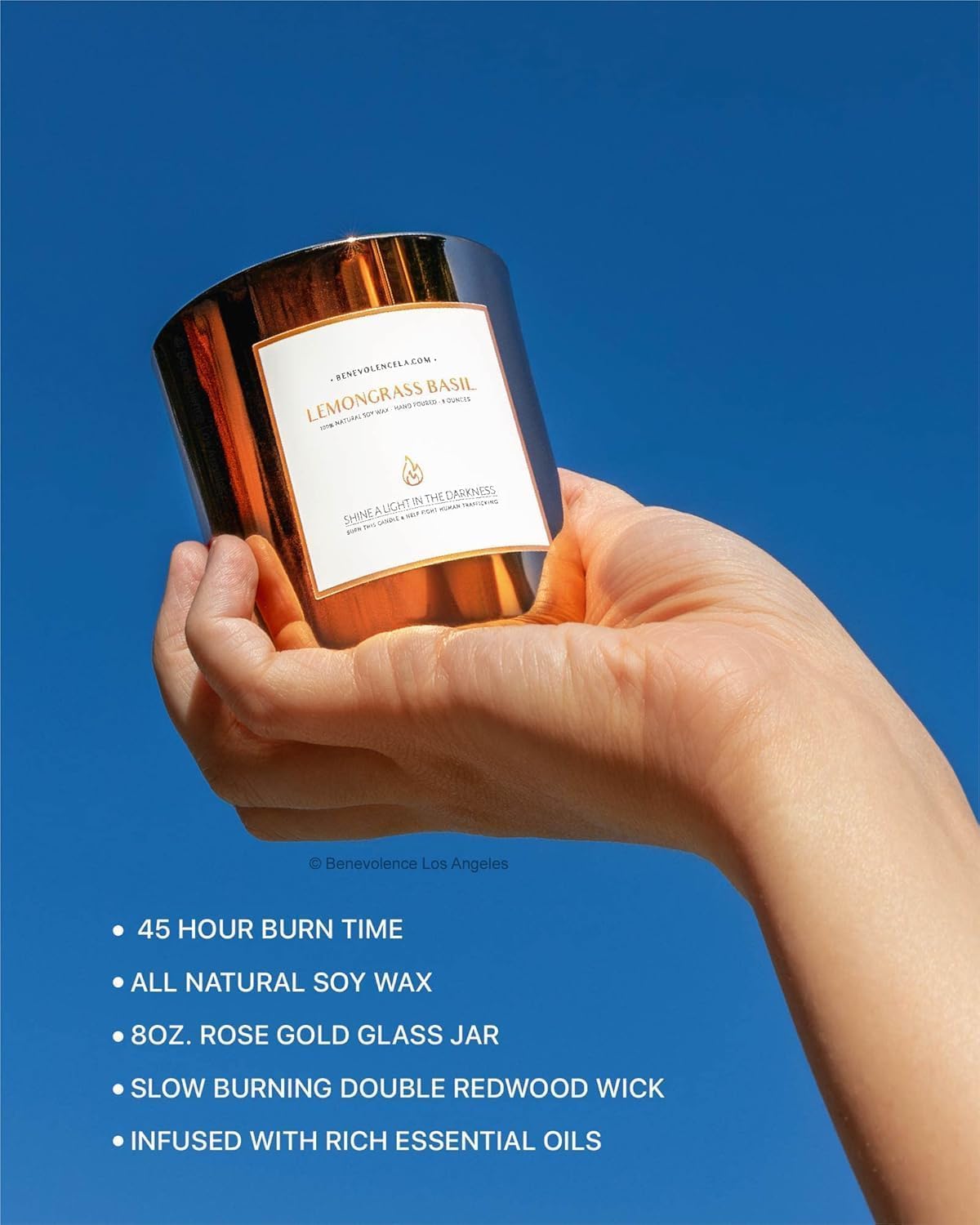 Benevolence LA Scented Candle Gift Set – 4-Pack Soy Candles with Wood Wicks – Rose & Sandalwood, Wild Lavender, Eucalyptus & Chamomile, Lemongrass & Basil – 8oz Each – Aromatherapy & Home Fragrance