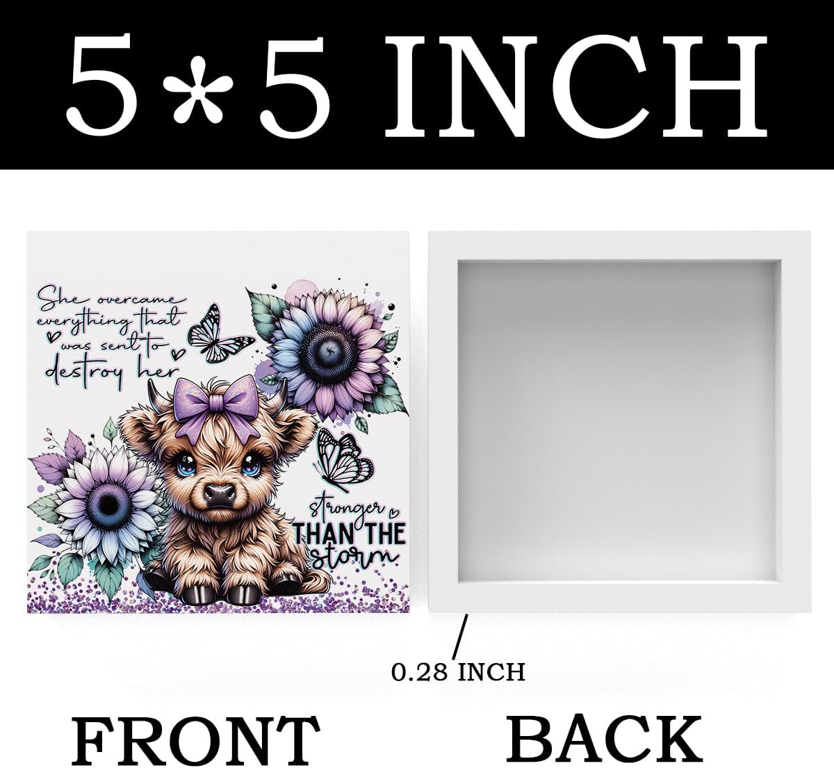 Cute Highland Cow Baby Decor, Highland Cow Sunflower Decor, Highland Cow Gifts for women, Highland Cow Nursery Decor, Wooden Box Decor Sign for Home Farmhouse Office Living Room Table Shelf