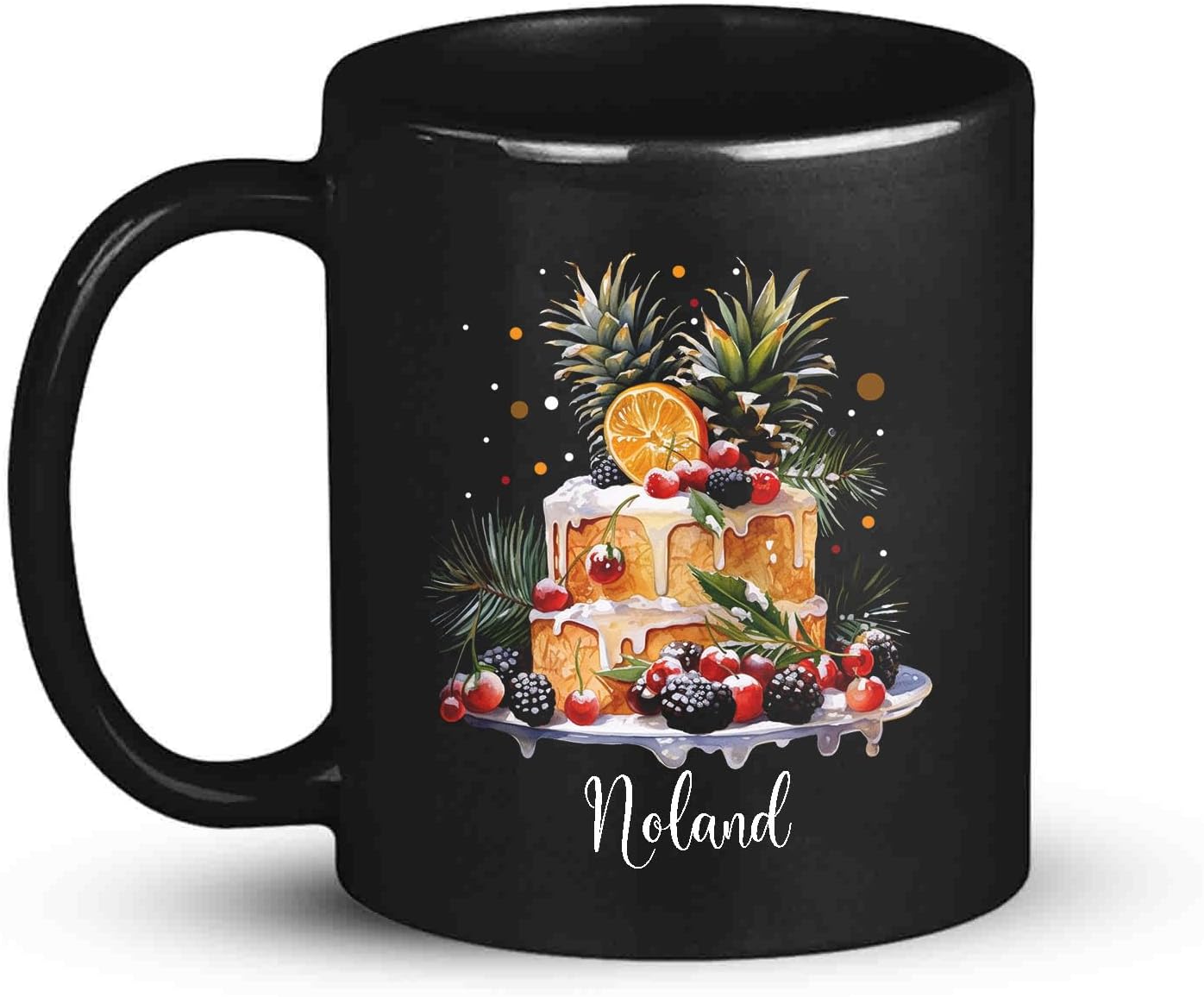 Personalized Christmas Decorative Mug - Fruit Cake Design Coffee Cup for Cake Lovers - Customized Black 11oz/15oz Cup for Daughter
