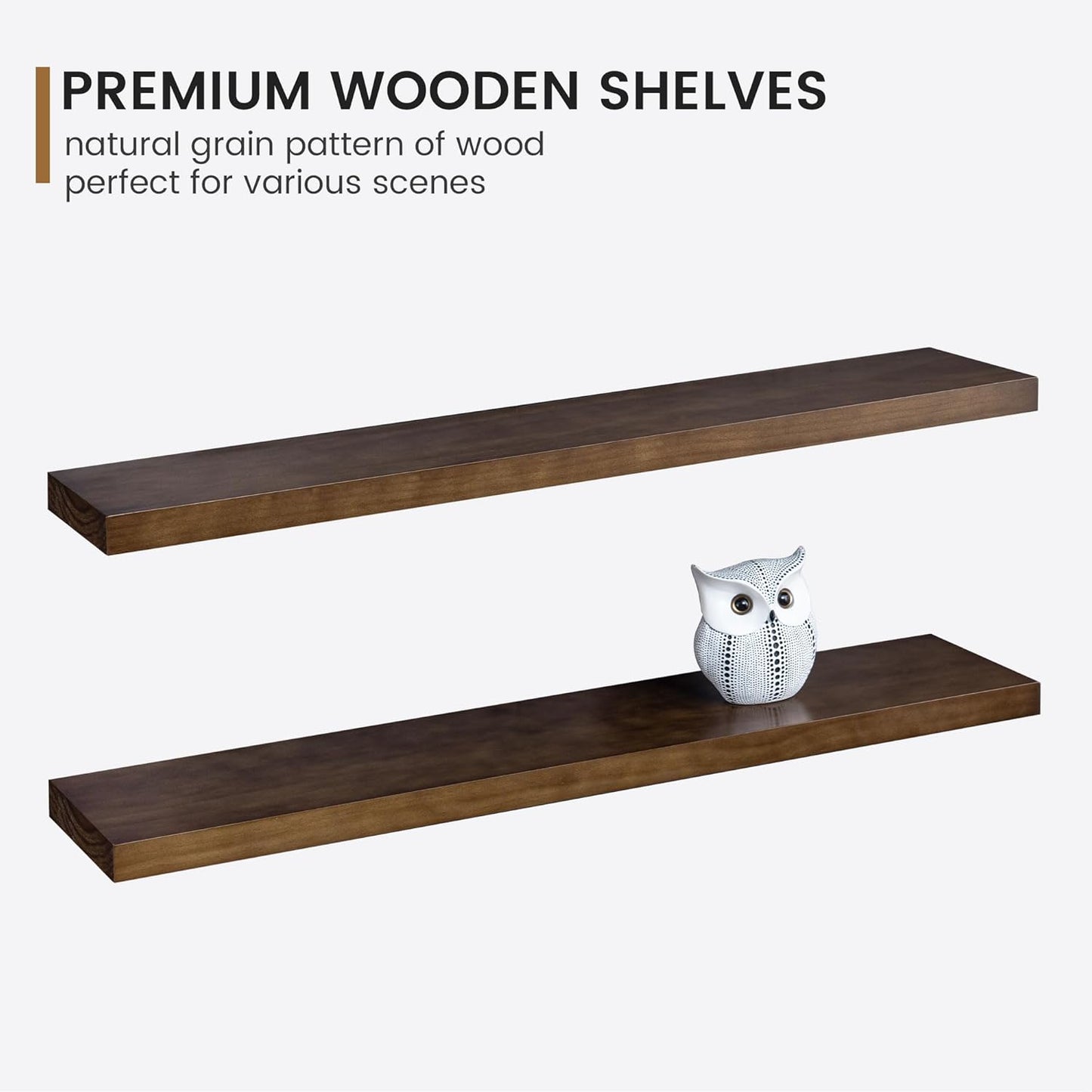 Floating Shelves 36 Inches Long - 8 Inch Deep Rustic Solid Pine Wood for Storage - Farmhouse Wall Mounted for Living Room - Heavy-Duty Metal Bracket - 36" W x 8" D - Set of 2 - American Walnut Color