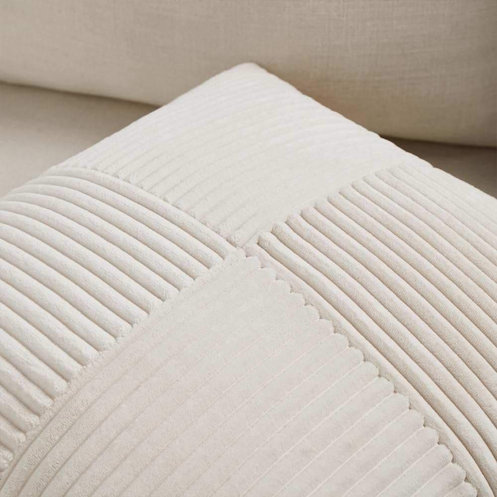 Fancy Homi 2 Packs Cream Big Decorative Throw Pillow Covers 24x24 Inch for Living Room Couch Bed, Rustic Farmhouse Boho Home Decor, Soft Corss Corduroy Patchwork Accent Square Cushion Case 60x60 cm