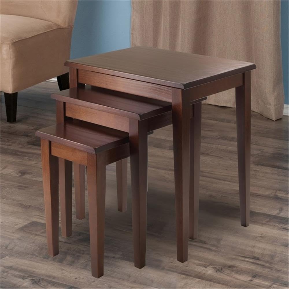 Pemberly Row 3-Piece Transitional Solid Wood Nesting Tables in Antique Walnut