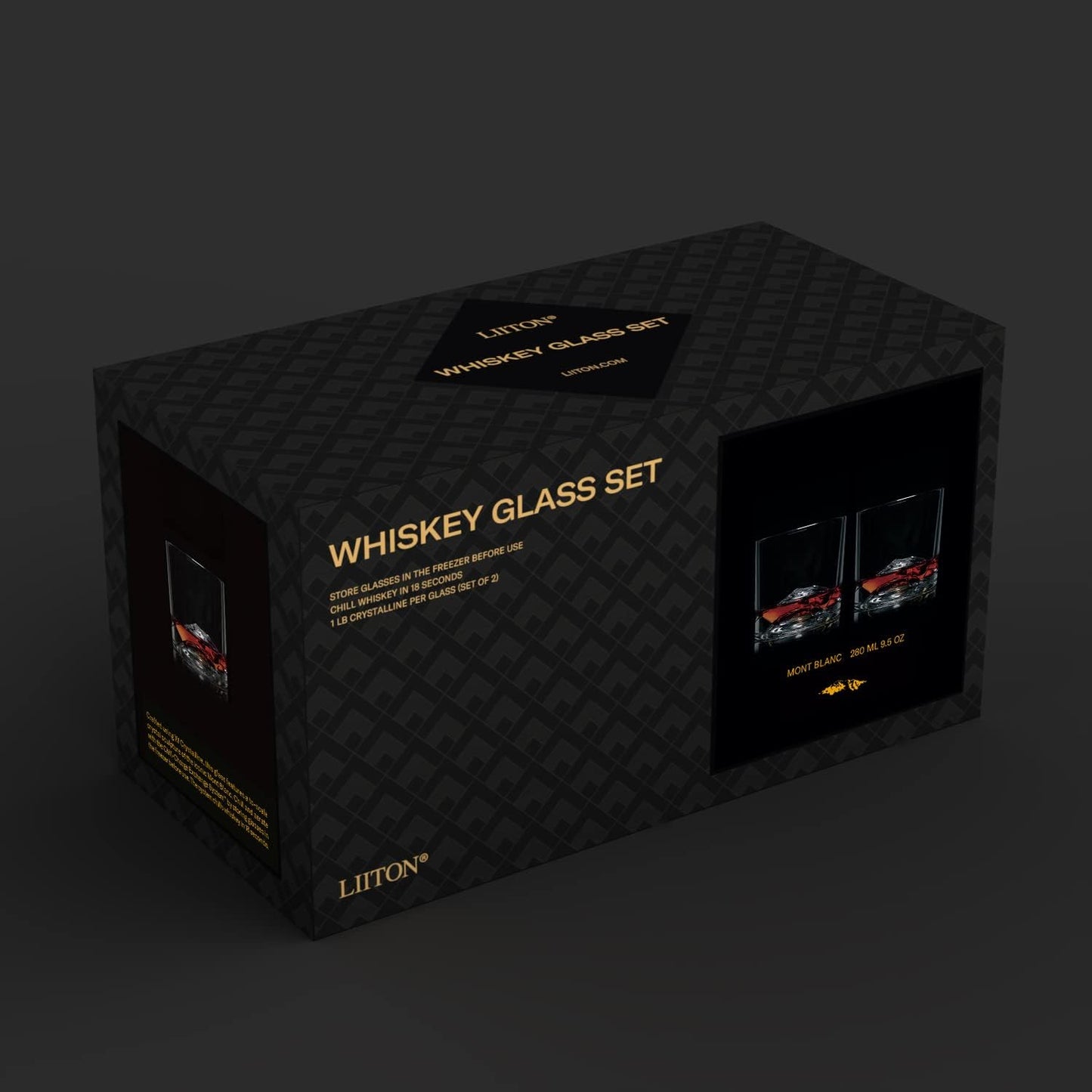 Mont Blanc Heavy Crystal Whiskey Glasses Gift Set of 2, Thick Freezable Bourbon Glass 1lb Each, Premium Whiskey Gifts for Men, Frozen Crystal Chills Cocktails, 10 oz